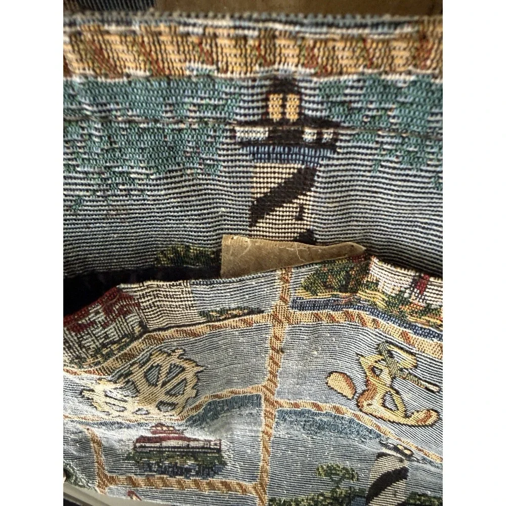 VTG Tapestry Tote Bag Nautical Lighthouse Costal Woven Shoulder Purse